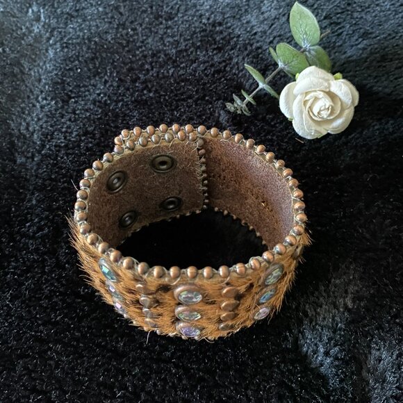 ANIMAL PRINT Leather Crystal Strap Bracelet Adjustable 9" - Picture 6 of 6